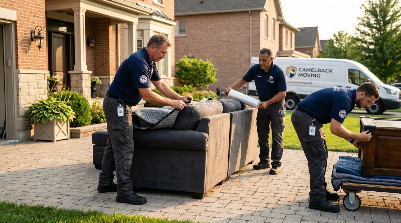 Large estate moving crew wrapping furniture in Mount Kisco, NY