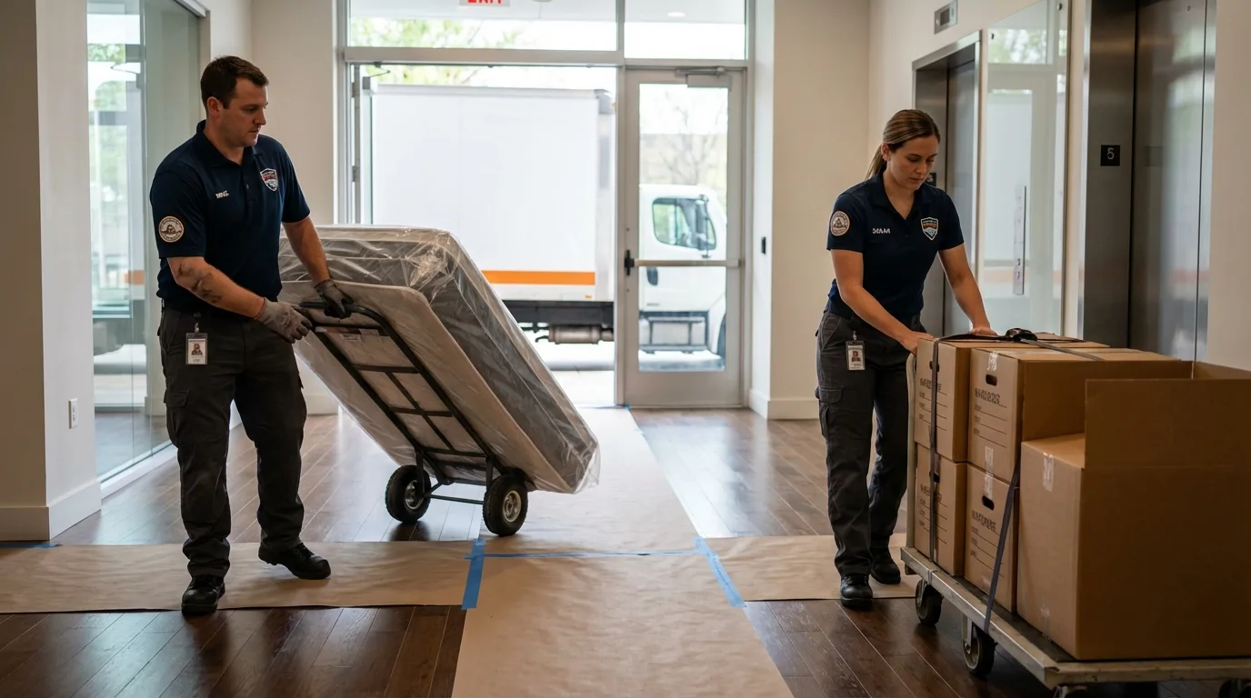 Professional apartment movers loading elevator in Mount Kisco, NY